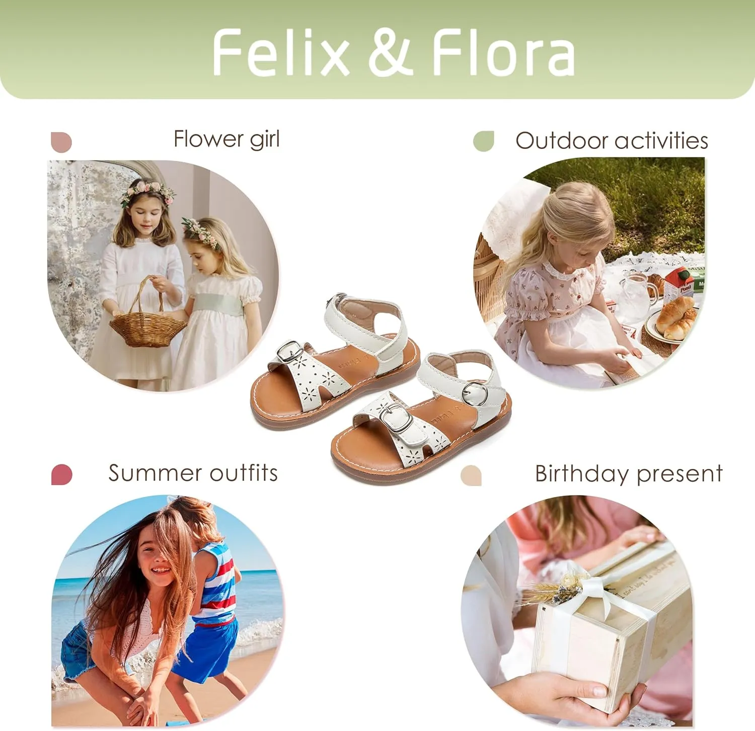 Felix & Flora Toddler Girl Sandals - Flower Girl Dress Shoes Open Toe Little Kid Summer Flats