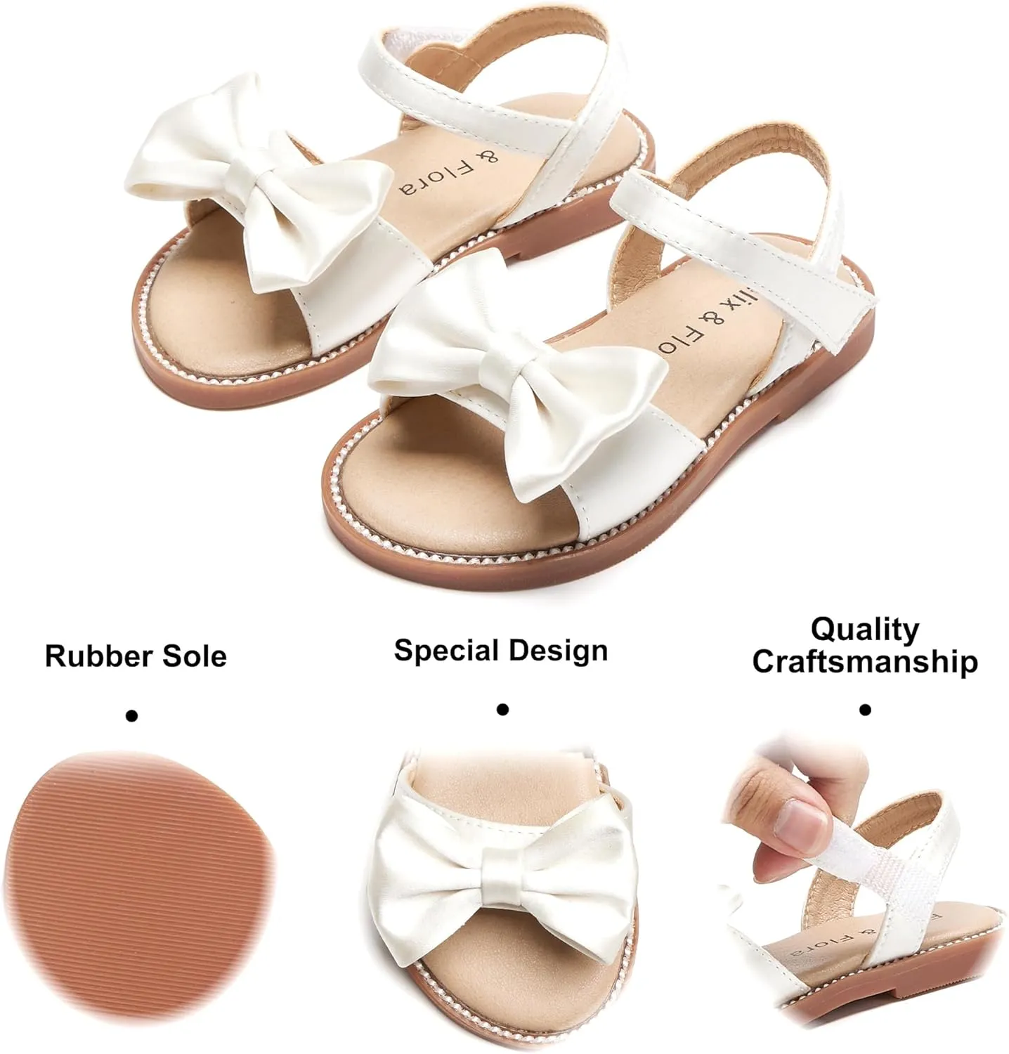 Felix & Flora Toddler Girl Sandals - Flower Girl Dress Shoes Open Toe Little Kid Summer Flats