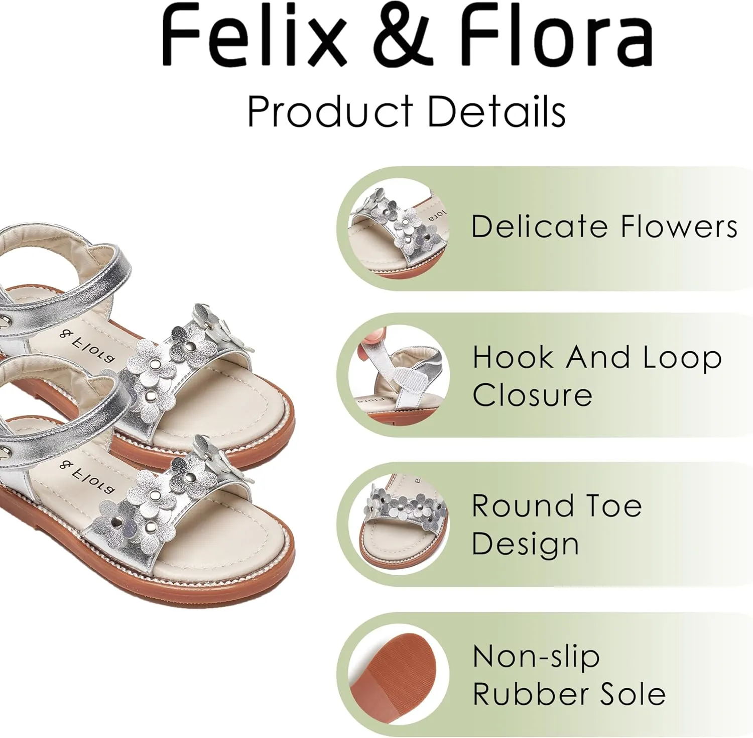 Felix & Flora Toddler Girl Sandals - Flower Girl Dress Shoes Open Toe Little Kid Summer Flats