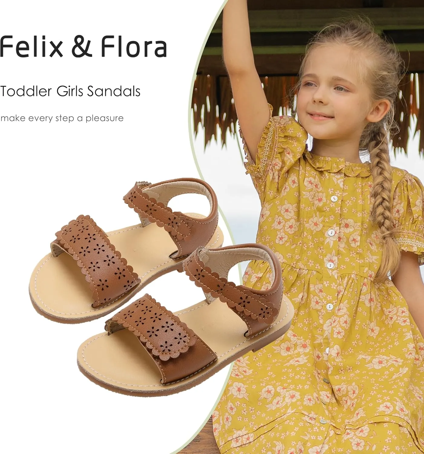 Felix & Flora Toddler Girl Sandals -Flower Girl Dress Shoes Open Toe Little Kid Summer Flats