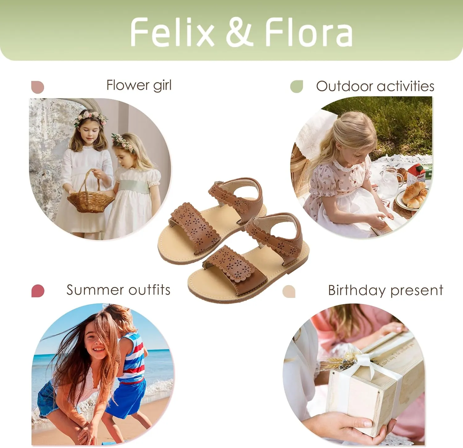 Felix & Flora Toddler Girl Sandals -Flower Girl Dress Shoes Open Toe Little Kid Summer Flats