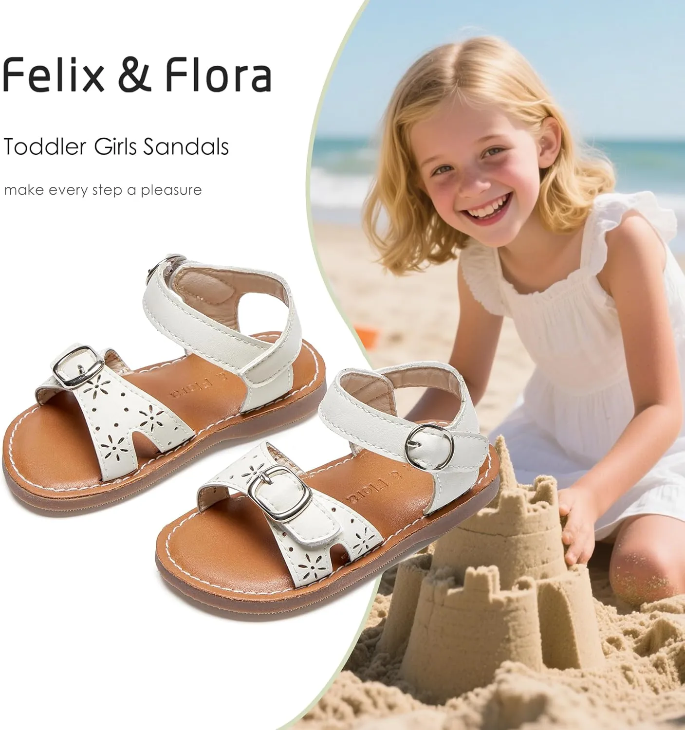 Felix & Flora Toddler Girl Sandals - Flower Girl Dress Shoes Open Toe Little Kid Summer Flats