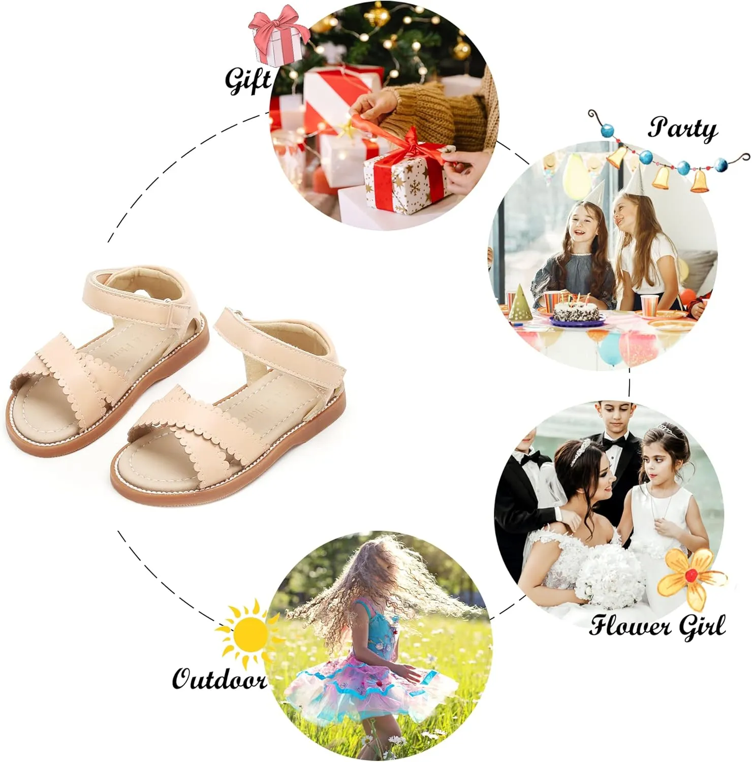 Felix & Flora Toddler Girl Sandals -Flower Girl Dress Shoes Open Toe Little Kid Summer Flats