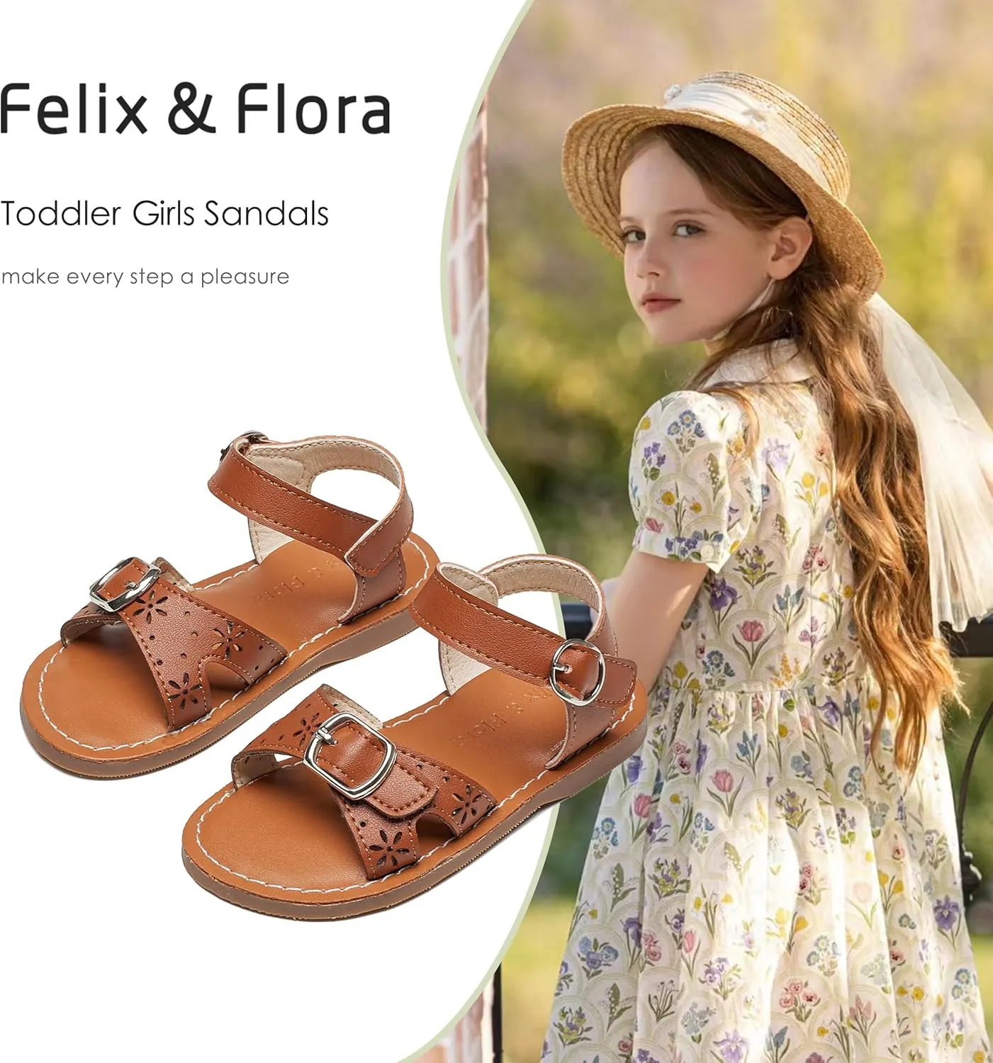 Felix & Flora Toddler Girl Sandals - Flower Girl Dress Shoes Open Toe Little Kid Summer Flats