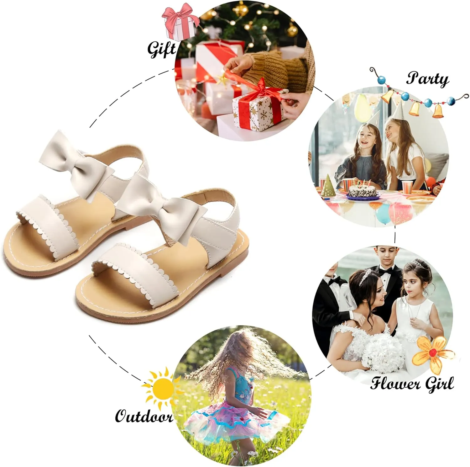 Felix & Flora Toddler Girl Sandals - Flower Girl Dress Shoes Open Toe Little Kid Summer Flats