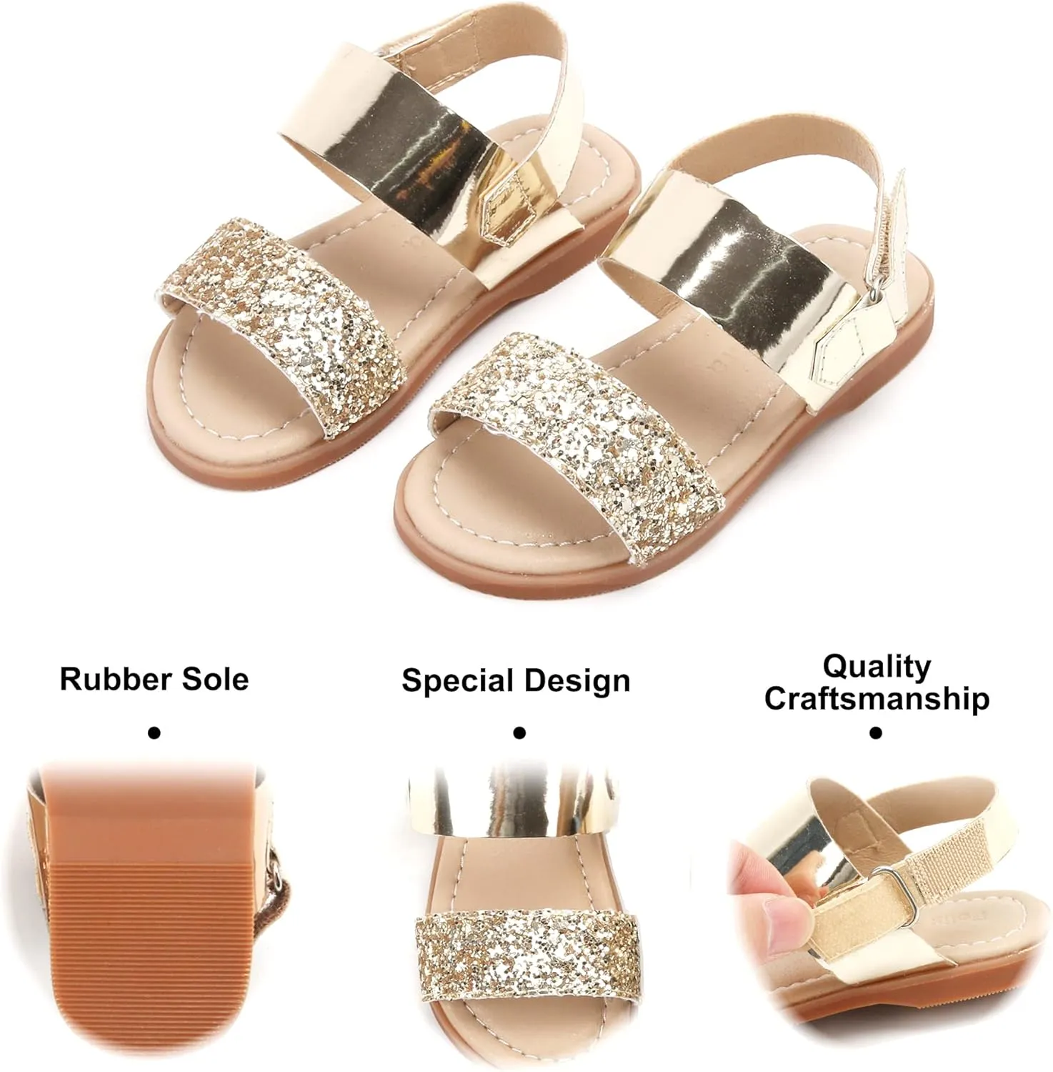 Felix & Flora Toddler Girl Sandals - Flower Girl Dress Shoes Open Toe Little Kid Summer Flats