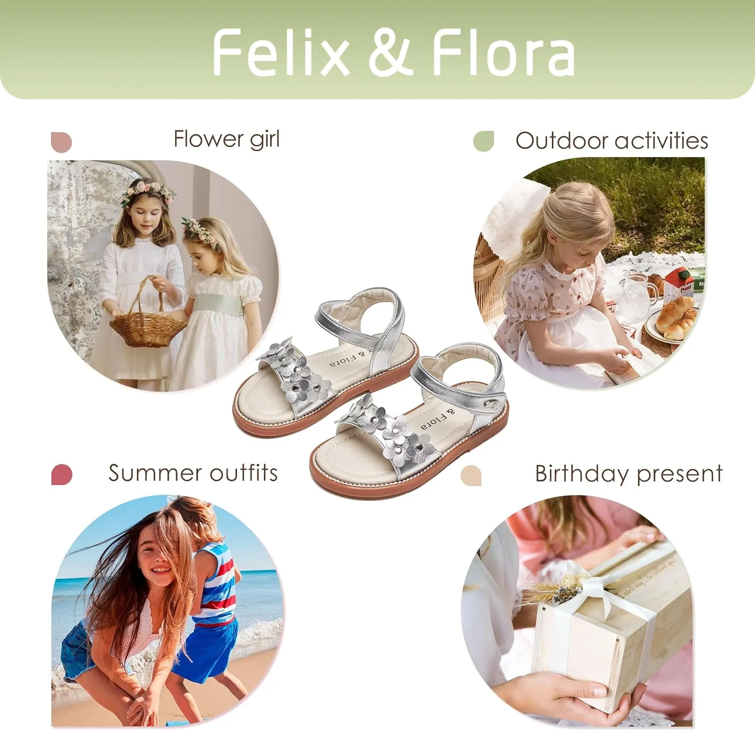 Felix & Flora Toddler Girl Sandals - Flower Girl Dress Shoes Open Toe Little Kid Summer Flats