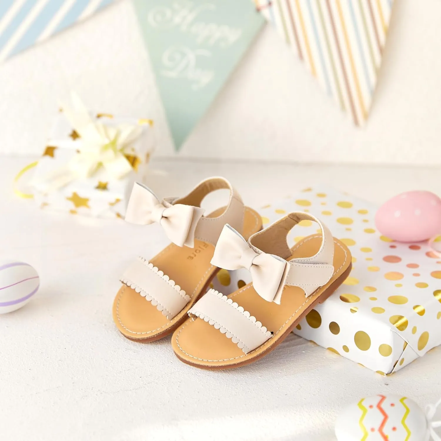 Felix & Flora Toddler Girl Sandals - Flower Girl Dress Shoes Open Toe Little Kid Summer Flats