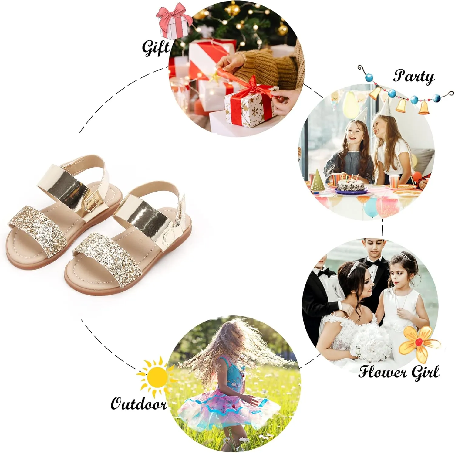 Felix & Flora Toddler Girl Sandals - Flower Girl Dress Shoes Open Toe Little Kid Summer Flats