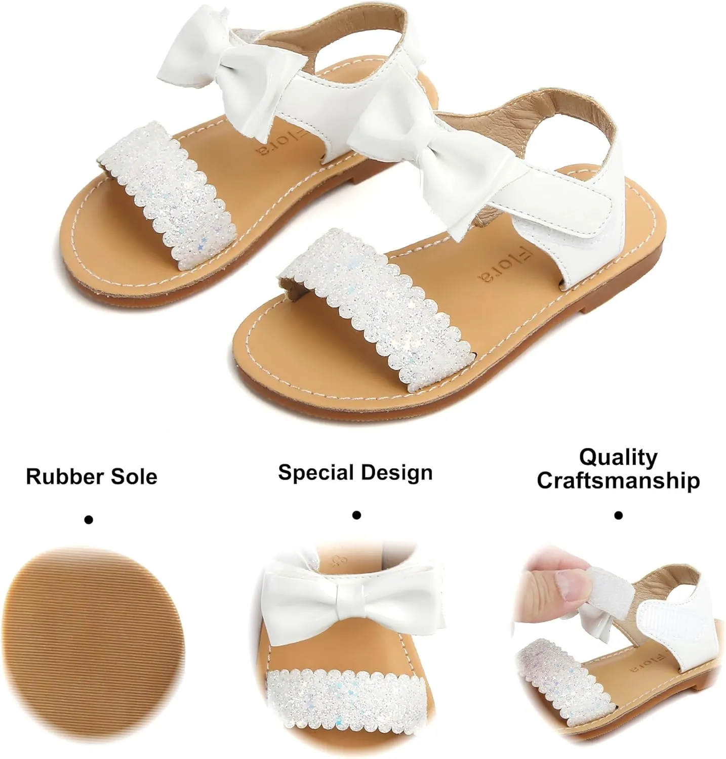 Felix & Flora Toddler Girl Sandals - Flower Girl Dress Shoes Open Toe Little Kid Summer Flats
