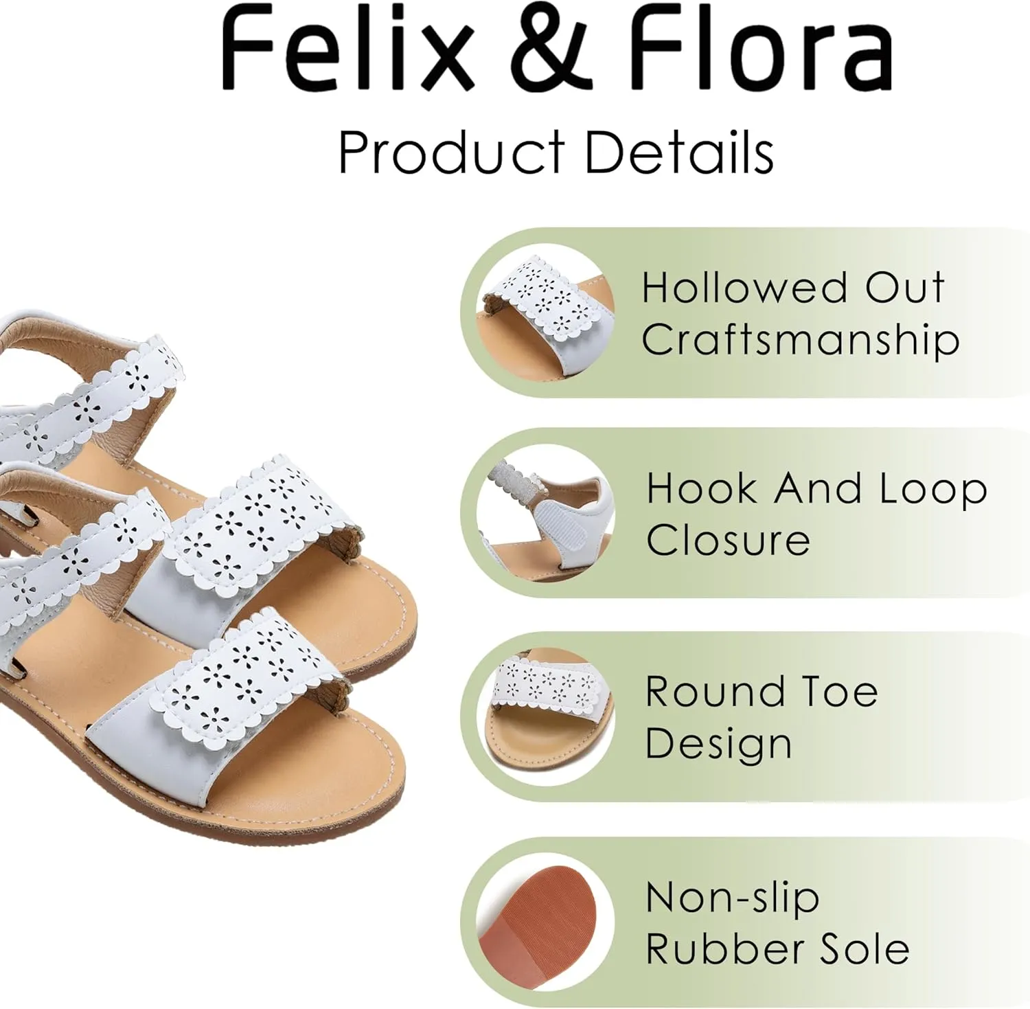 Felix & Flora Toddler Girl Sandals -Flower Girl Dress Shoes Open Toe Little Kid Summer Flats