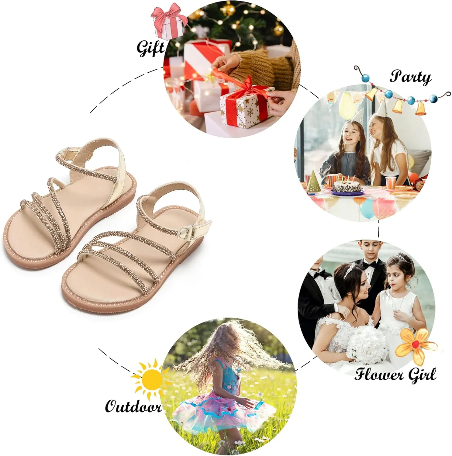 Felix & Flora Toddler Girl Sandals - Flower Girl Dress Shoes Open Toe Little Kid Summer Flats