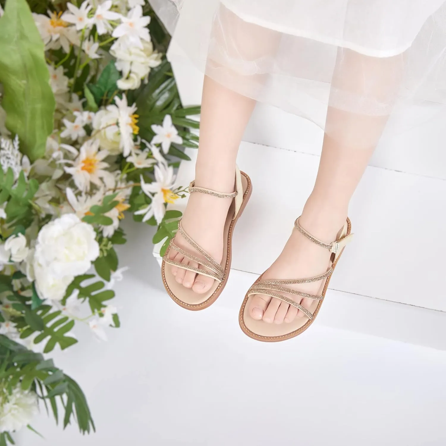 Felix & Flora Toddler Girl Sandals - Flower Girl Dress Shoes Open Toe Little Kid Summer Flats