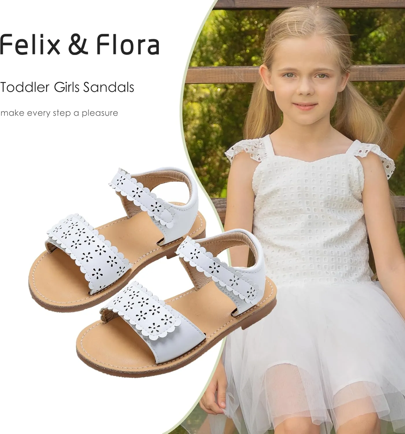 Felix & Flora Toddler Girl Sandals -Flower Girl Dress Shoes Open Toe Little Kid Summer Flats