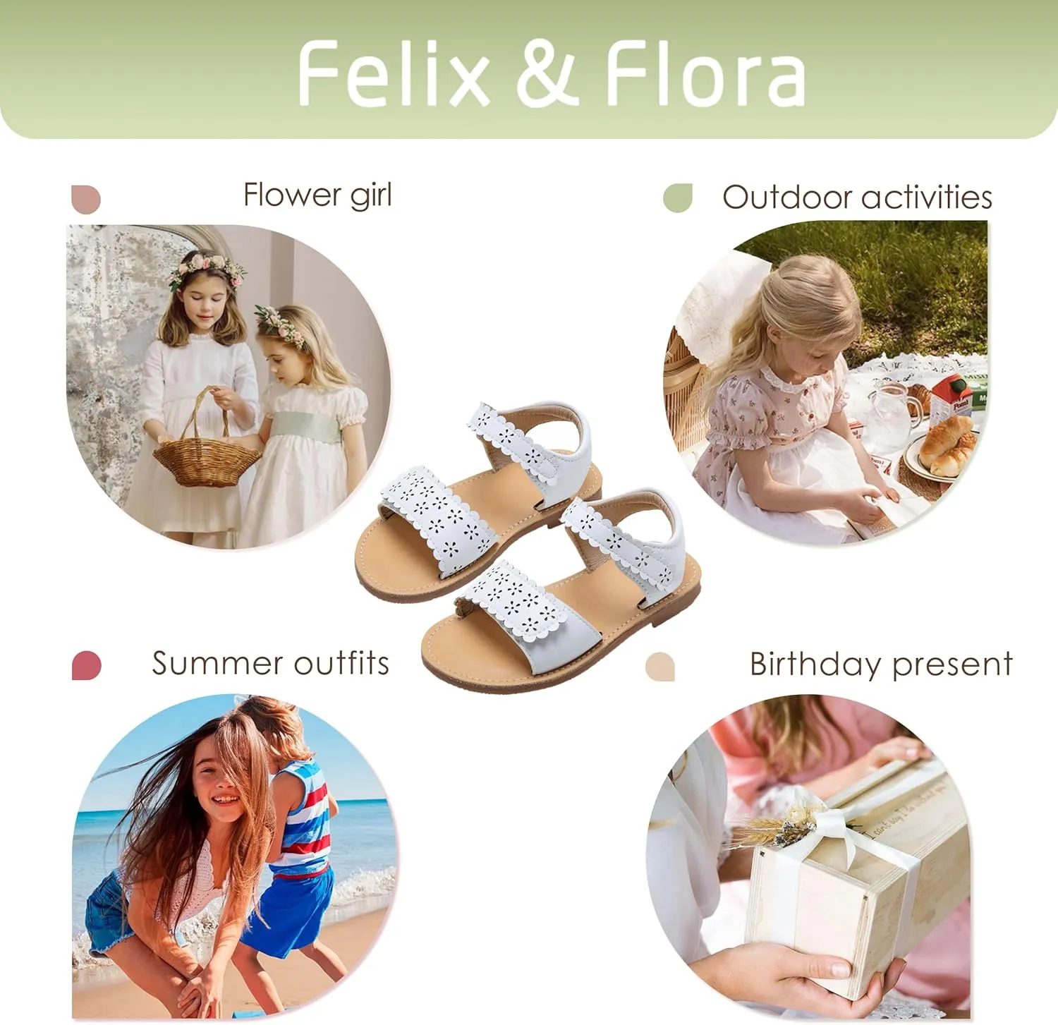 Felix & Flora Toddler Girl Sandals -Flower Girl Dress Shoes Open Toe Little Kid Summer Flats