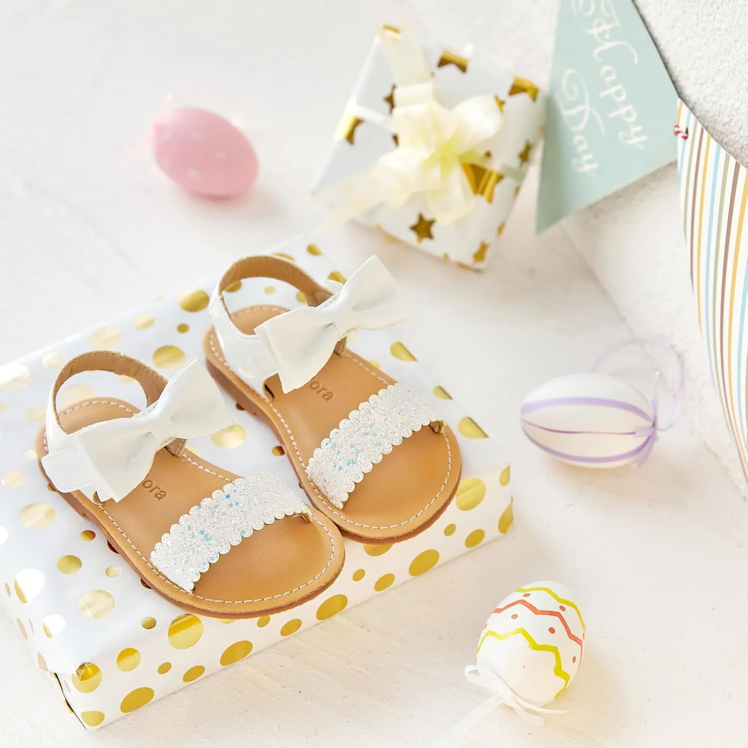 Felix & Flora Toddler Girl Sandals - Flower Girl Dress Shoes Open Toe Little Kid Summer Flats