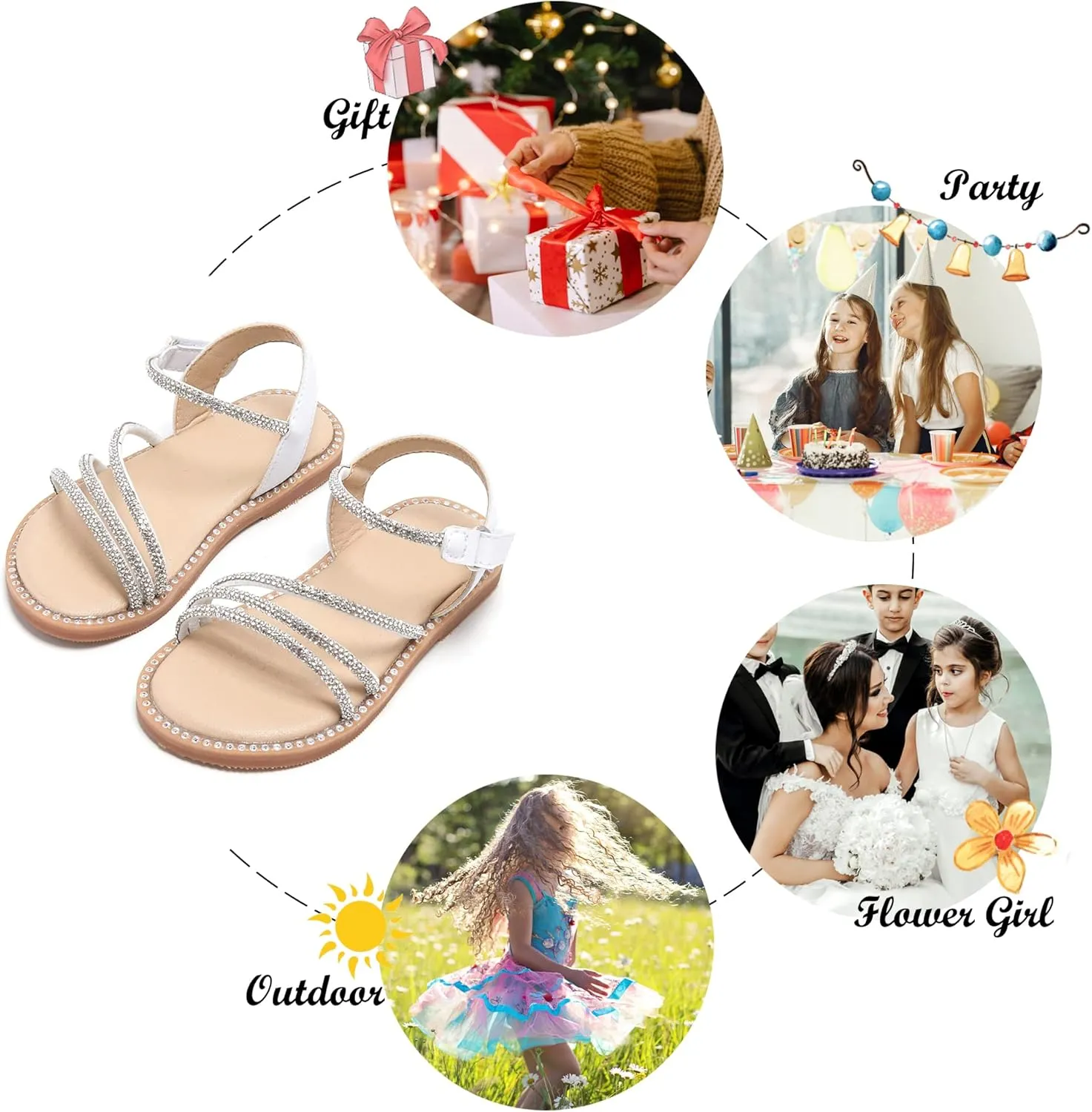 Felix & Flora Toddler Girl Sandals - Flower Girl Dress Shoes Open Toe Little Kid Summer Flats