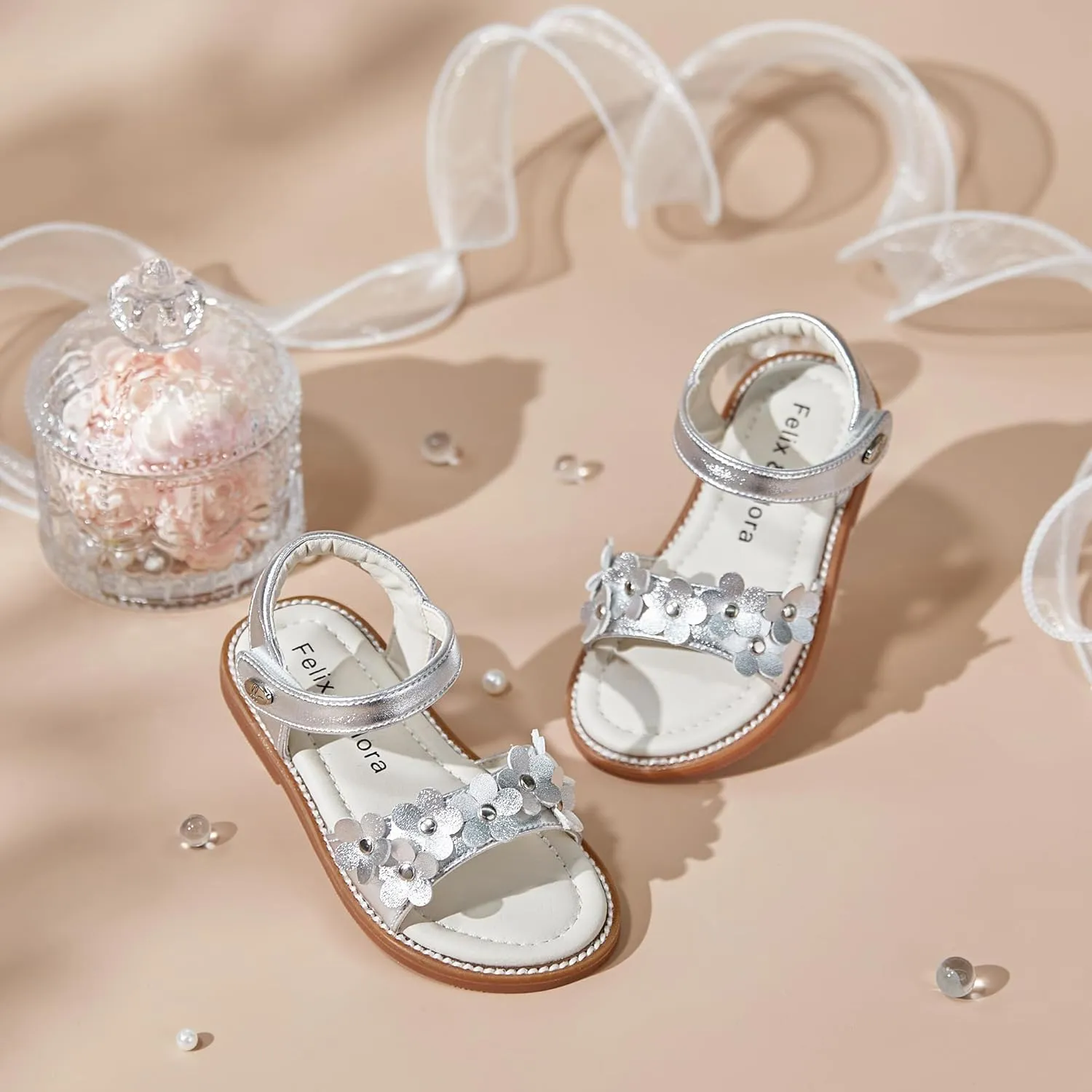 Felix & Flora Toddler Girl Sandals - Flower Girl Dress Shoes Open Toe Little Kid Summer Flats