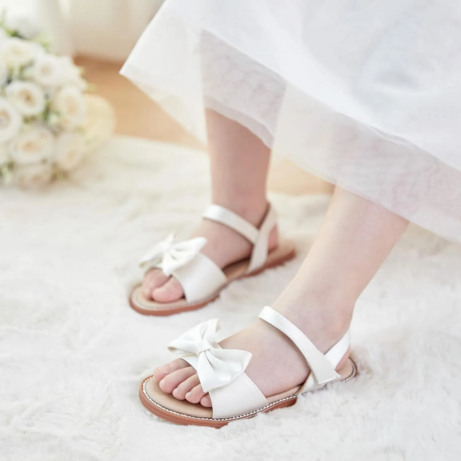 Felix & Flora Toddler Girl Sandals - Flower Girl Dress Shoes Open Toe Little Kid Summer Flats