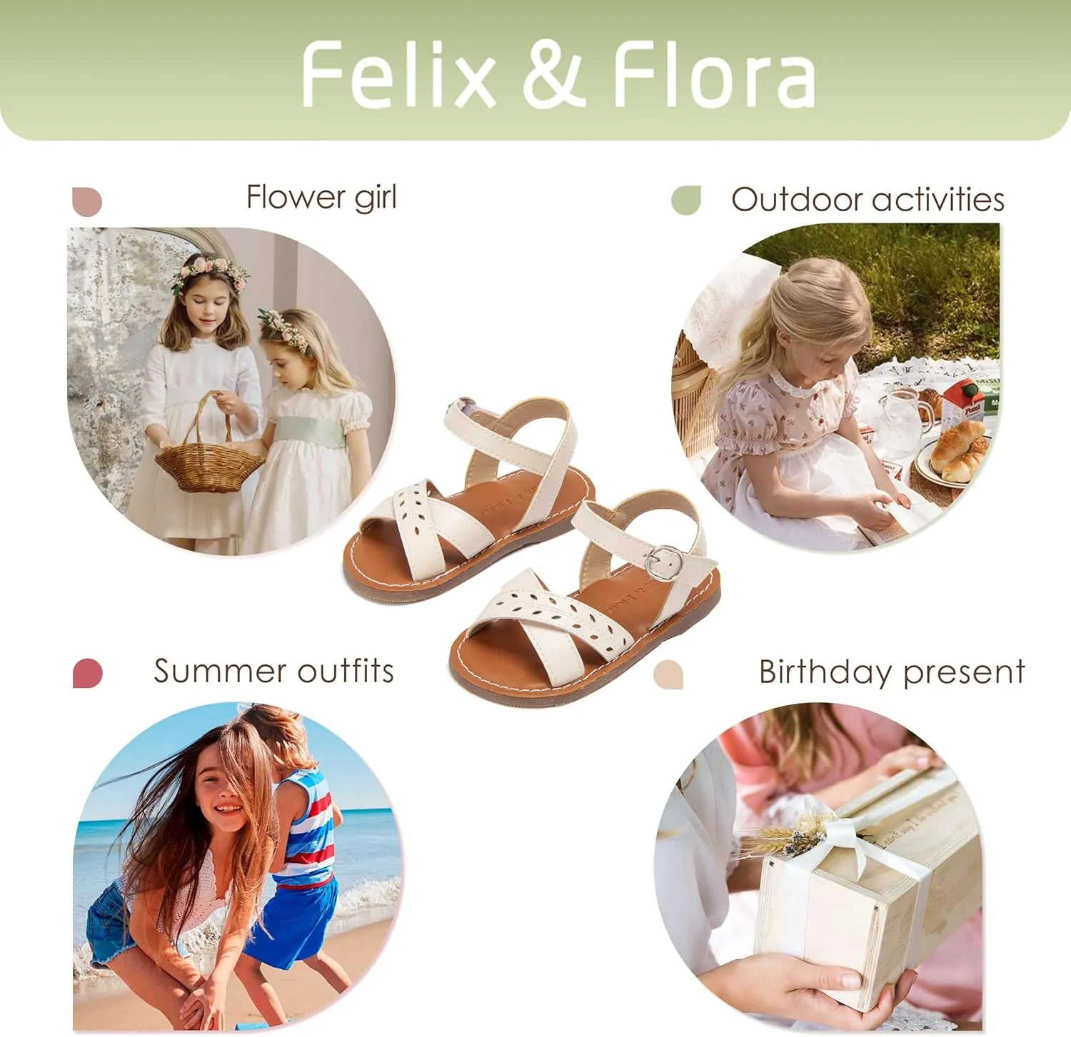Felix & Flora Toddler Girl Sandals - Little Girl Easter Summer Dress Shoes Lightweight Open Toe Beach Holiday.