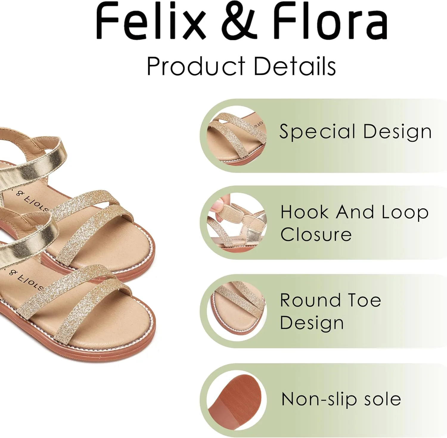 Felix & Flora Toddler Girl Sandals - Little Girl Easter Summer Dress Shoes Lightweight Open Toe Beach Holiday.