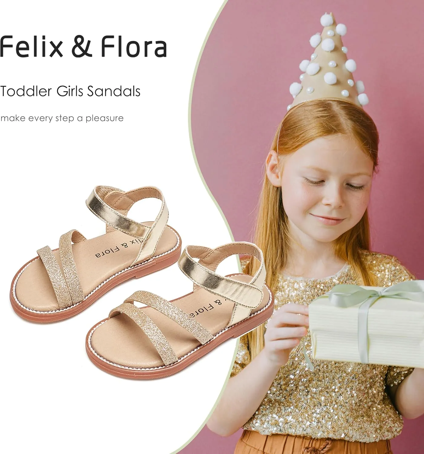 Felix & Flora Toddler Girl Sandals - Little Girl Easter Summer Dress Shoes Lightweight Open Toe Beach Holiday.