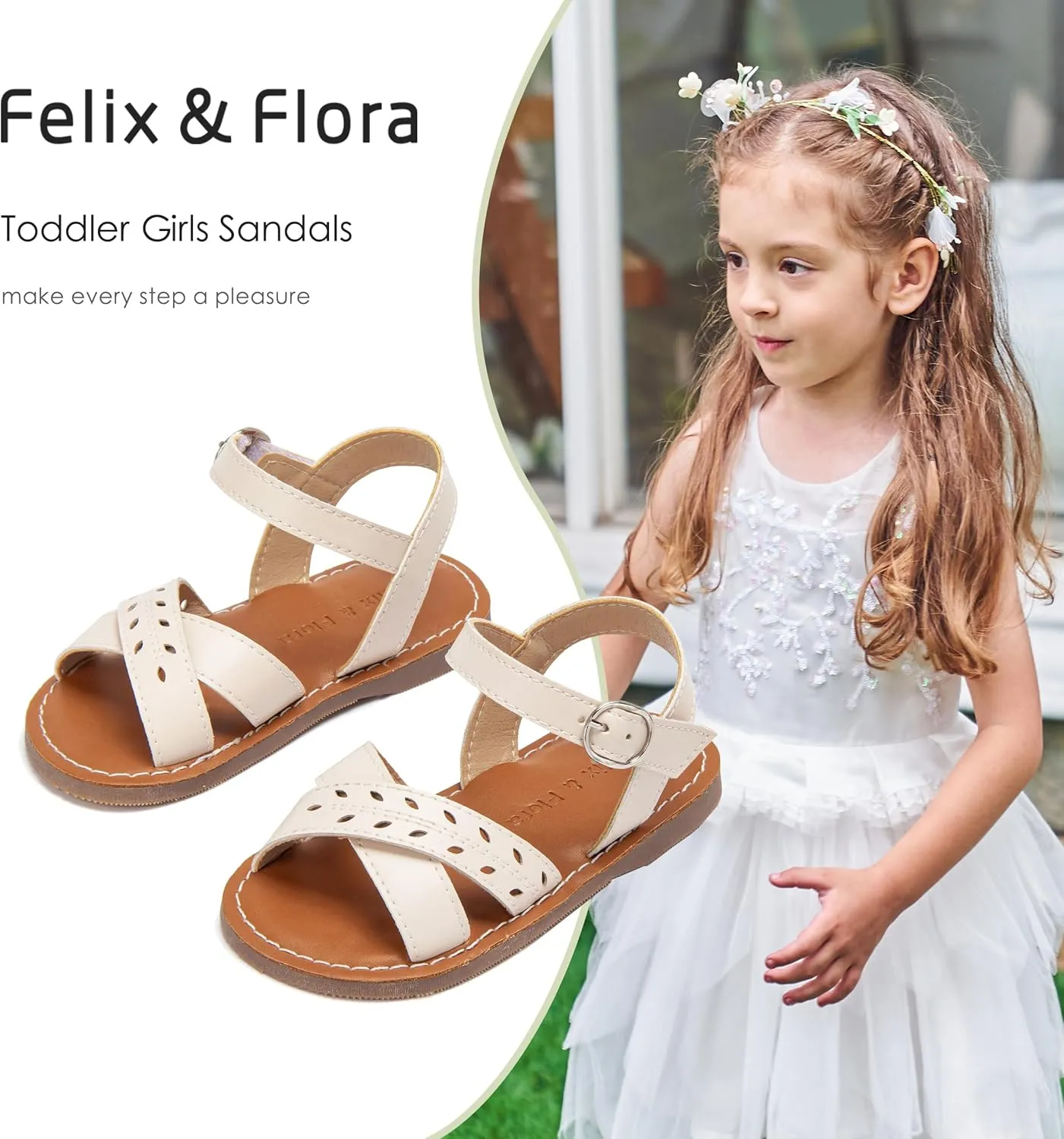 Felix & Flora Toddler Girl Sandals - Little Girl Easter Summer Dress Shoes Lightweight Open Toe Beach Holiday.