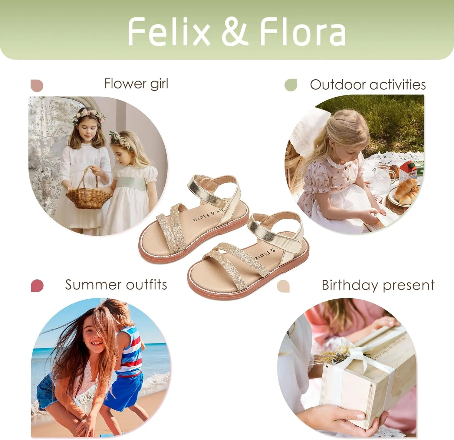 Felix & Flora Toddler Girl Sandals - Little Girl Easter Summer Dress Shoes Lightweight Open Toe Beach Holiday.
