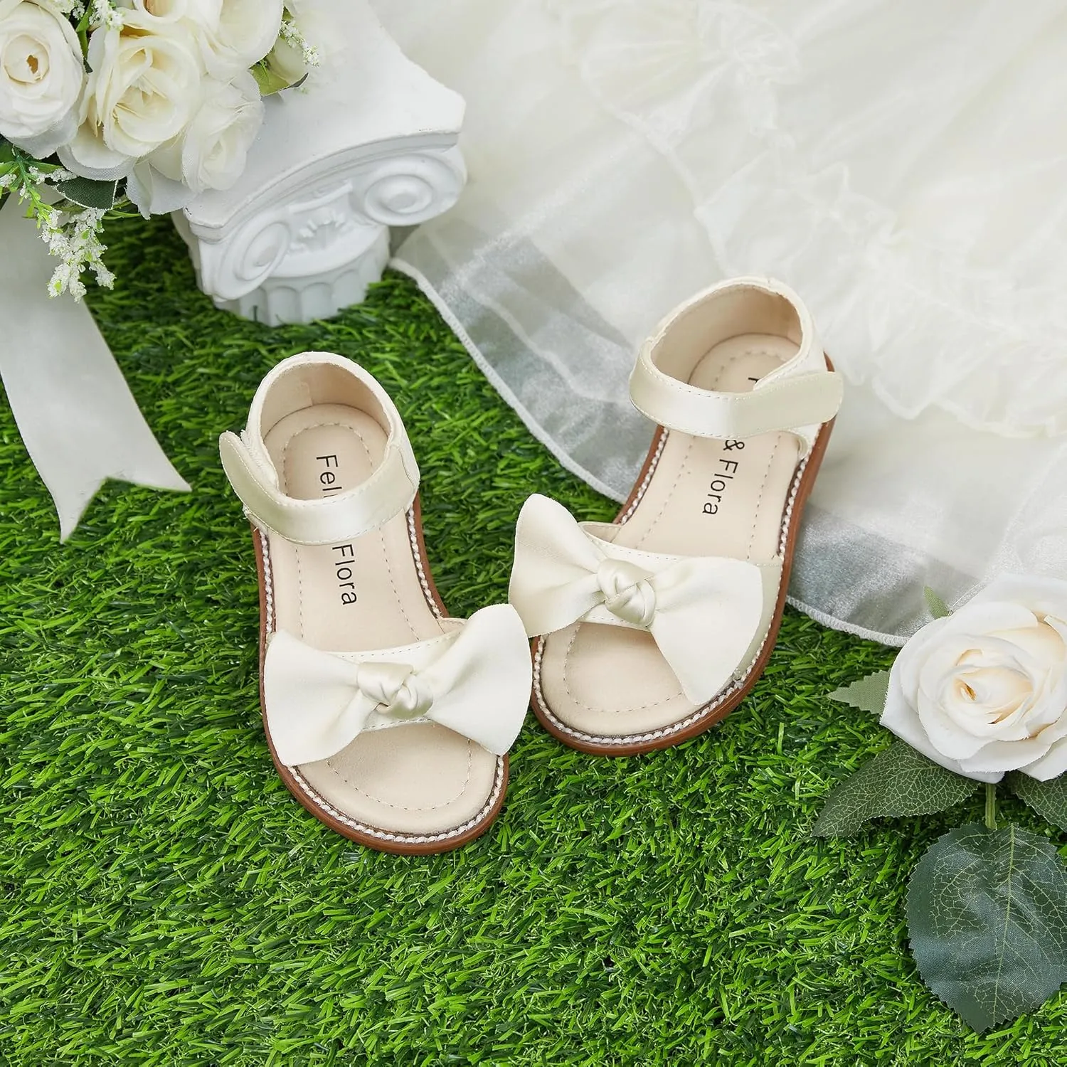 Felix & Flora Toddler Girls Sandals Soft Rubber Flats Summer Baby Flower Girl Shoes.
