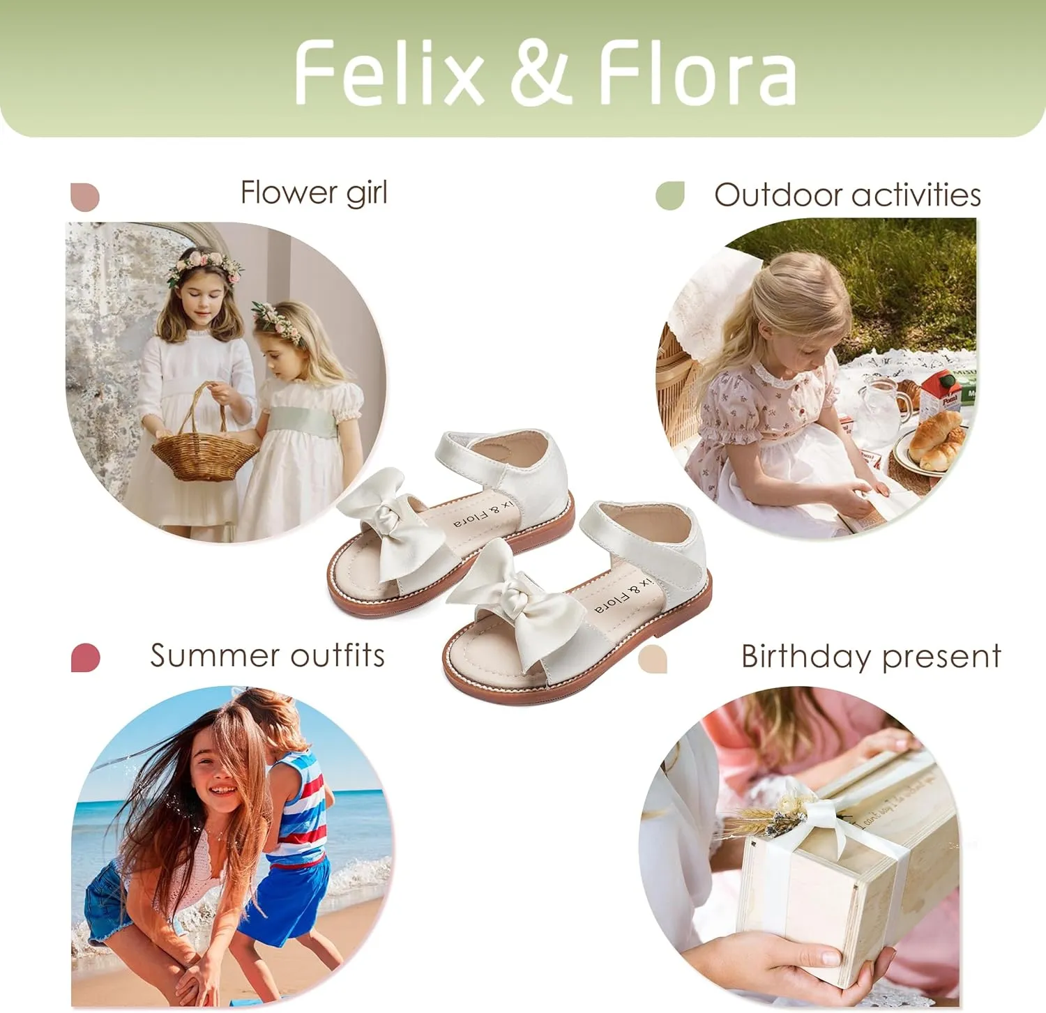 Felix & Flora Toddler Girls Sandals Soft Rubber Flats Summer Baby Flower Girl Shoes.