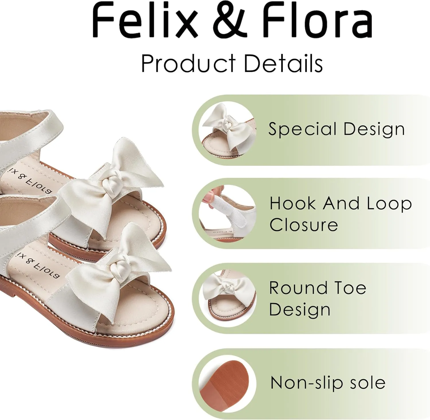 Felix & Flora Toddler Girls Sandals Soft Rubber Flats Summer Baby Flower Girl Shoes.