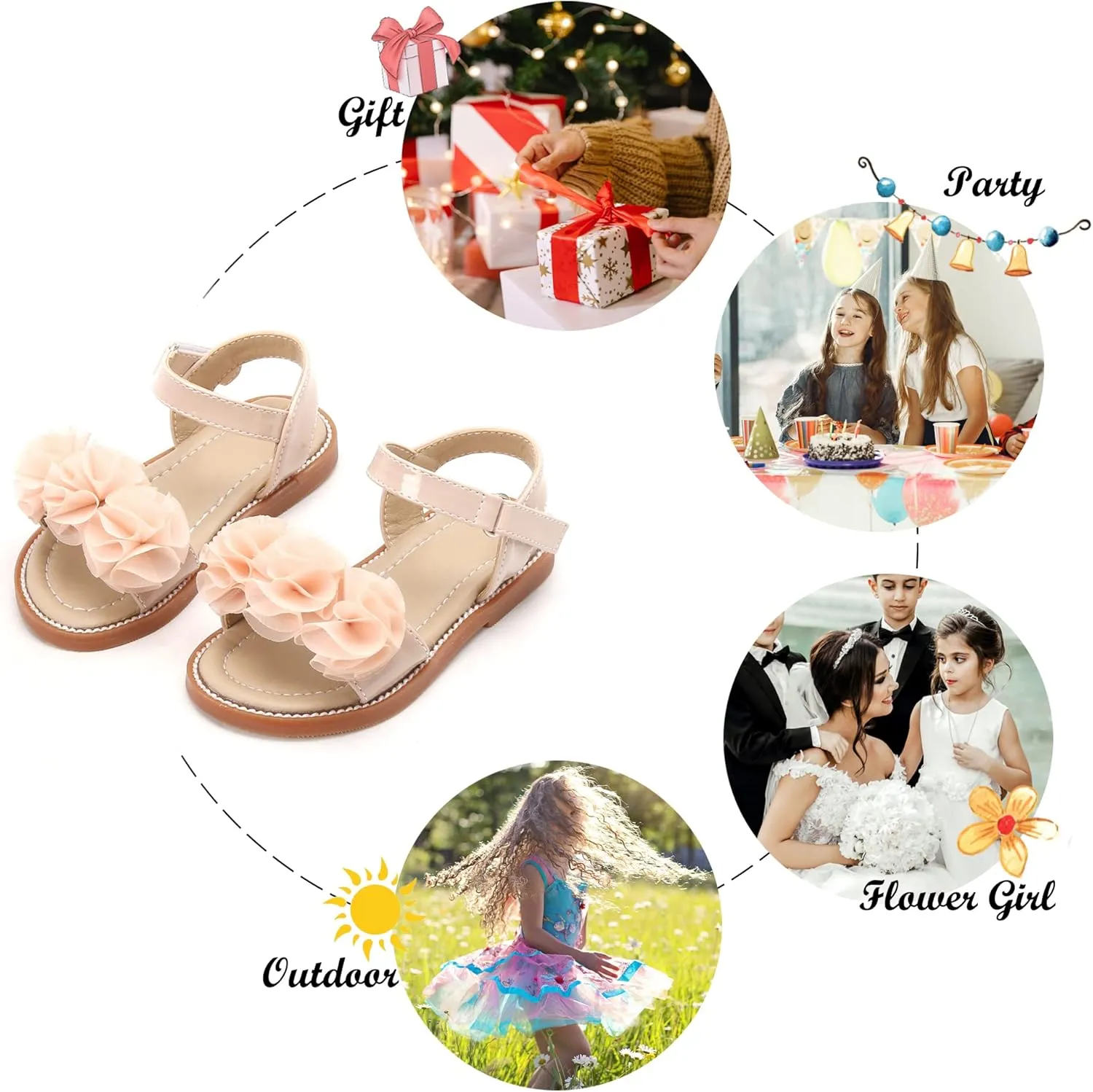 Felix & Flora Toddler Girls Sandals Soft Rubber Flats Summer Baby Flower Girl Shoes.