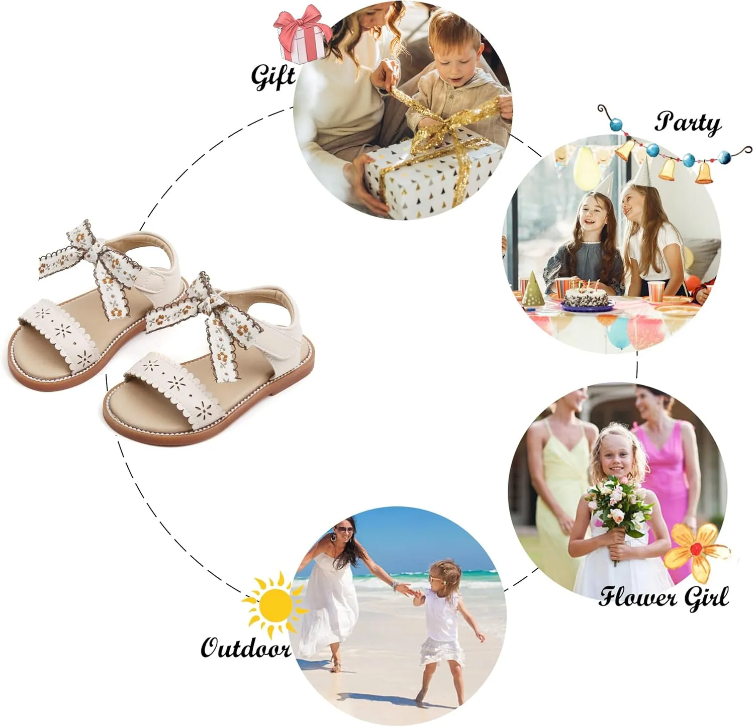Felix & Flora Toddler Girls Sandals Soft Rubber Flats Summer Baby Flower Girl Shoes.