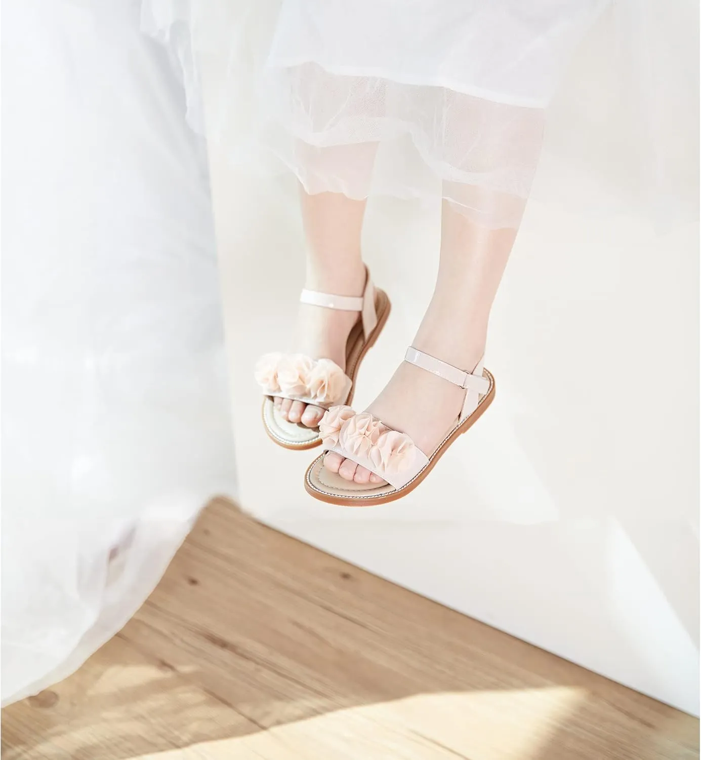 Felix & Flora Toddler Girls Sandals Soft Rubber Flats Summer Baby Flower Girl Shoes.