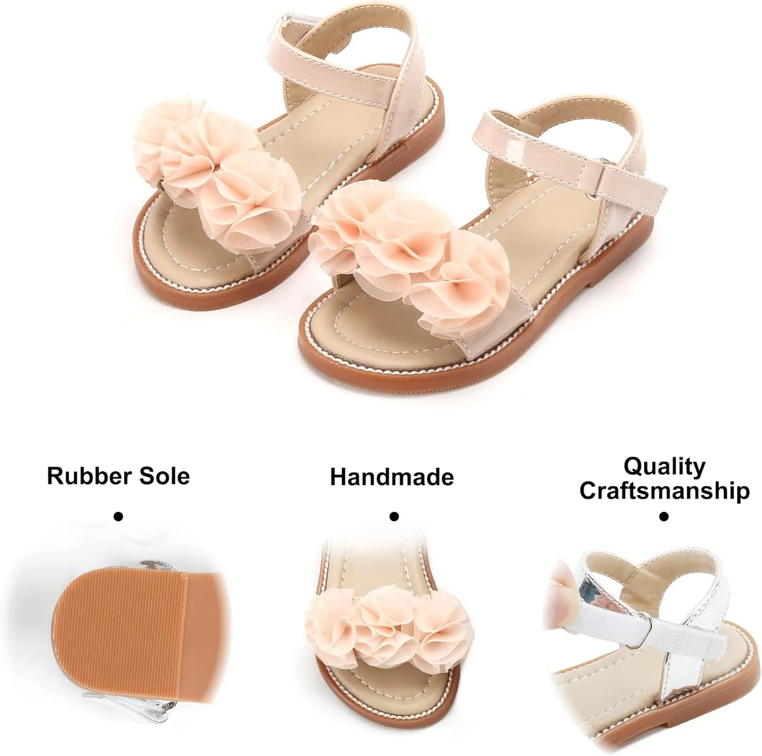 Felix & Flora Toddler Girls Sandals Soft Rubber Flats Summer Baby Flower Girl Shoes.