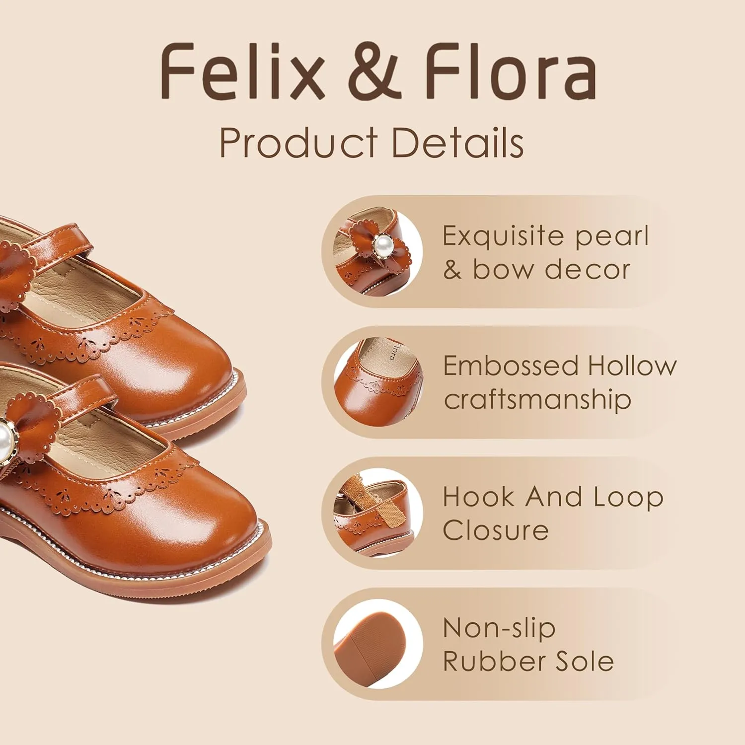 Felix & Flora Toddler Little Girl Princess Dress Shoes-Mary Jane Flats for Girl Party School Shoes