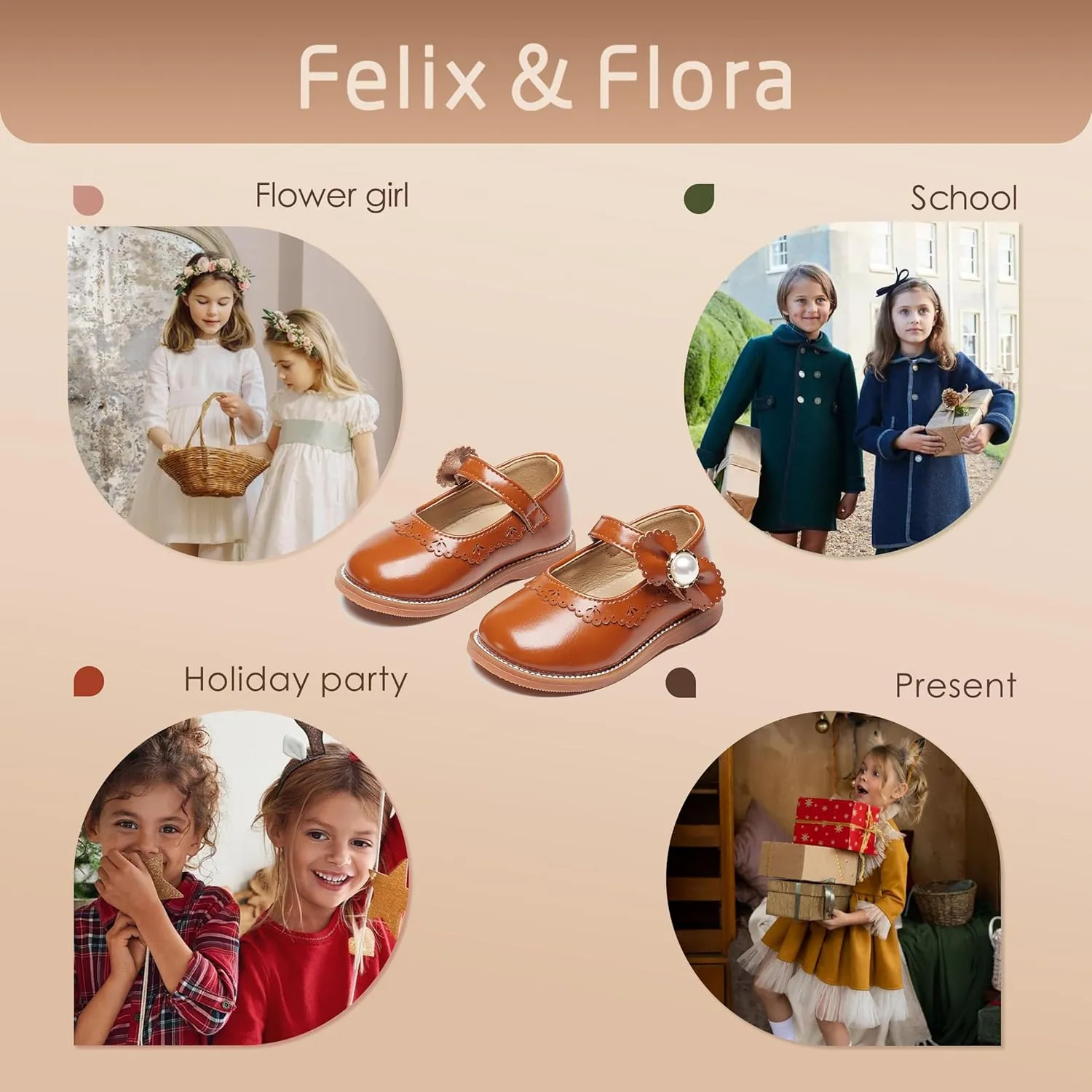 Felix & Flora Toddler Little Girl Princess Dress Shoes-Mary Jane Flats for Girl Party School Shoes