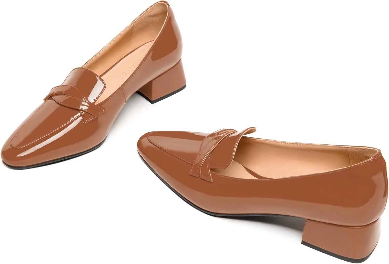 FEMSTEP Womens Dating Slip On Patent Leather Square Toe Dress Chunky Low Heel Loafers Shoes 1.5 Inch