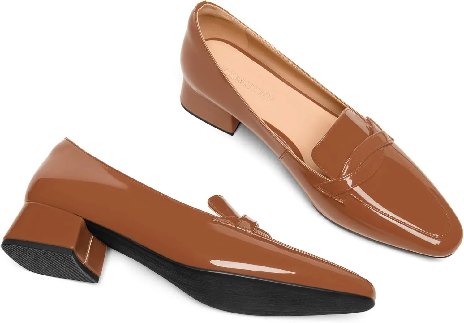 FEMSTEP Womens Dating Slip On Patent Leather Square Toe Dress Chunky Low Heel Loafers Shoes 1.5 Inch