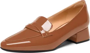 FEMSTEP Womens Dating Slip On Patent Leather Square Toe Dress Chunky Low Heel Loafers Shoes 1.5 Inch