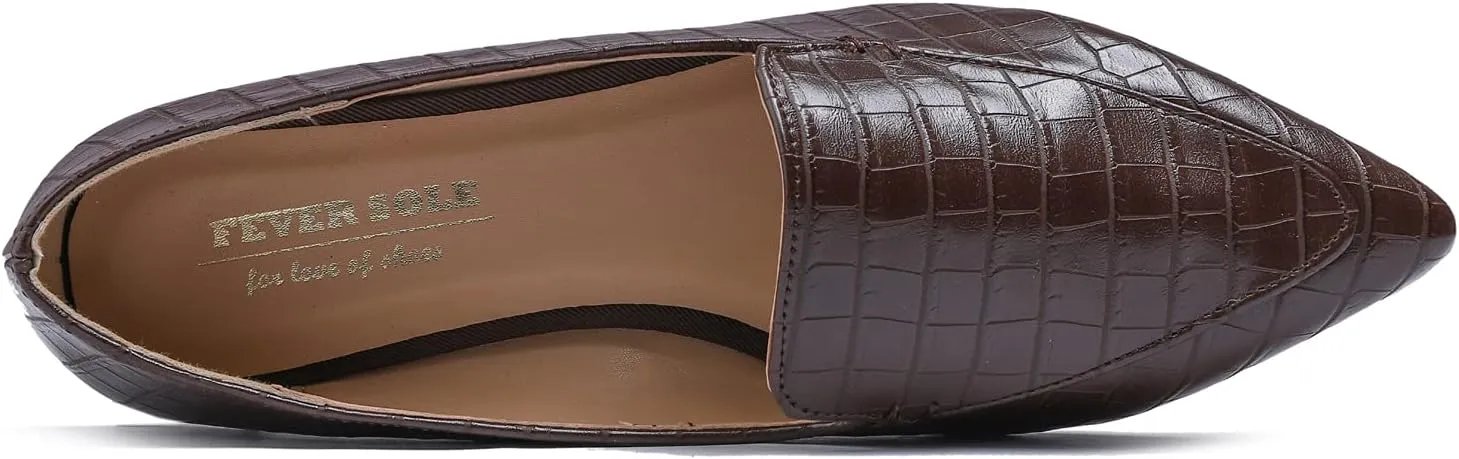 FEVERSOLE Women's Loafer Flat Pointed Fashion Slip On Comfort Driving Office Shoes
