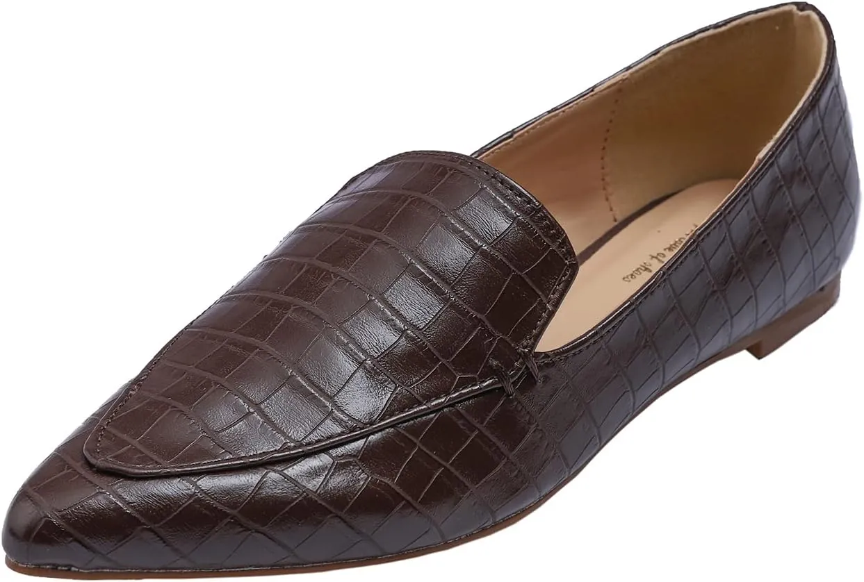 FEVERSOLE Women's Loafer Flat Pointed Fashion Slip On Comfort Driving Office Shoes