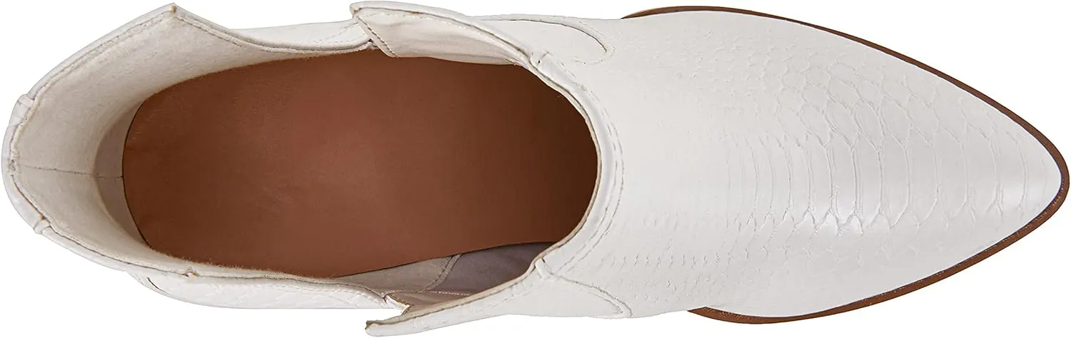 FISACE Womens Pointed Toe Stacked Mid Heel Ankle Boots V Cut Back Zipper Faux Leather Booties