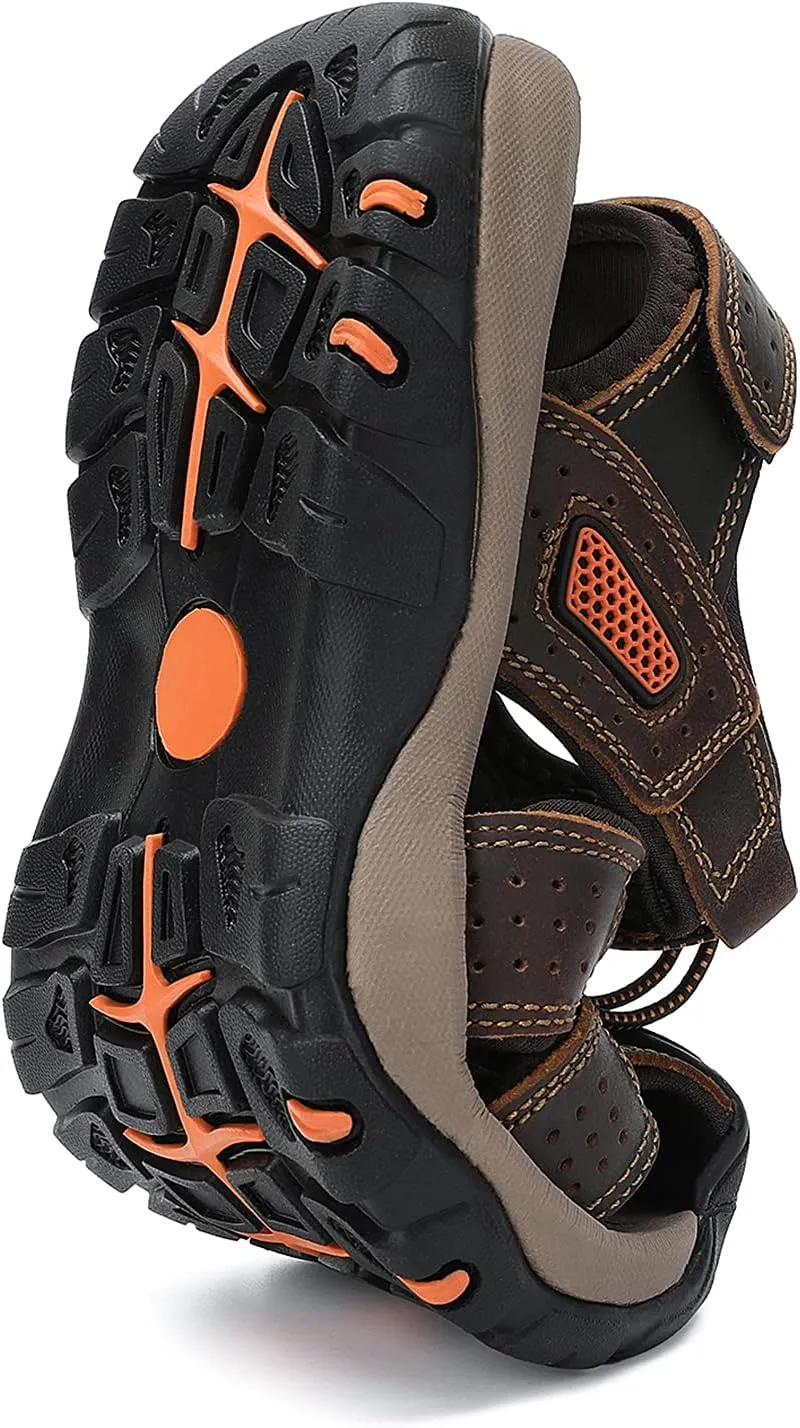 FLARUT Men's Sport Sandals Outdoor Hiking Sandals Closed Toe Leather Athletic Lightweight Trail Walking Casual Sandals Water Shoes