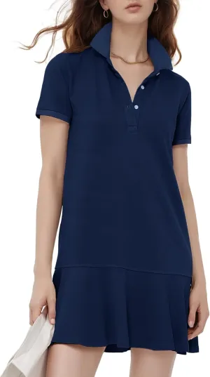 Flygo Womens Polo Dress Collared Short Sleeve Ruffle Golf Tennis T Shirt Sports Workout Mini Summer Dresses Tunic Pique