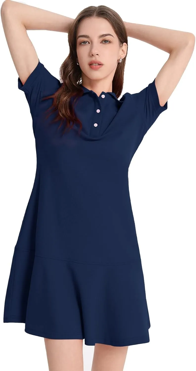 Flygo Womens Polo Dress Collared Short Sleeve Ruffle Golf Tennis T Shirt Sports Workout Mini Summer Dresses Tunic Pique