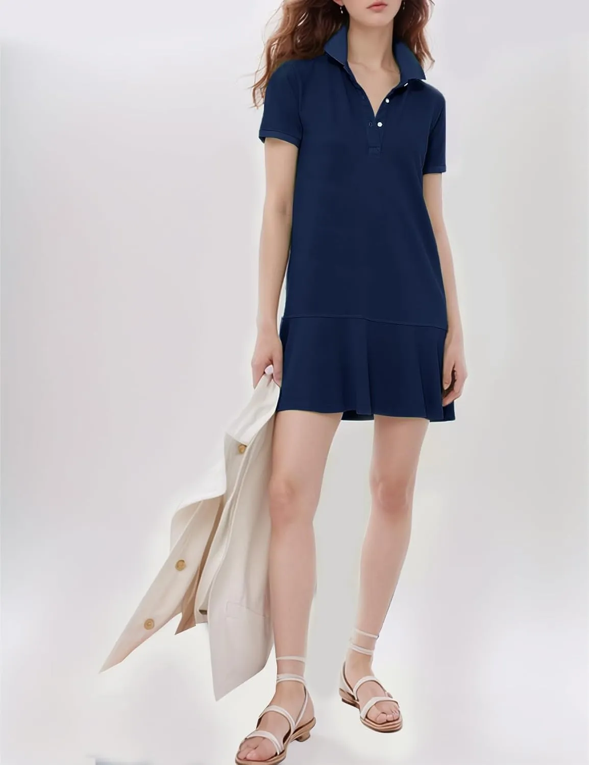 Flygo Womens Polo Dress Collared Short Sleeve Ruffle Golf Tennis T Shirt Sports Workout Mini Summer Dresses Tunic Pique