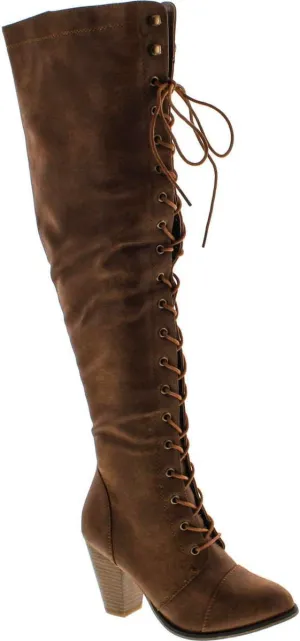 Forever Camila-48 Womens Chunky Heel Lace Up Over The Knee High Riding Boots,Tan,9