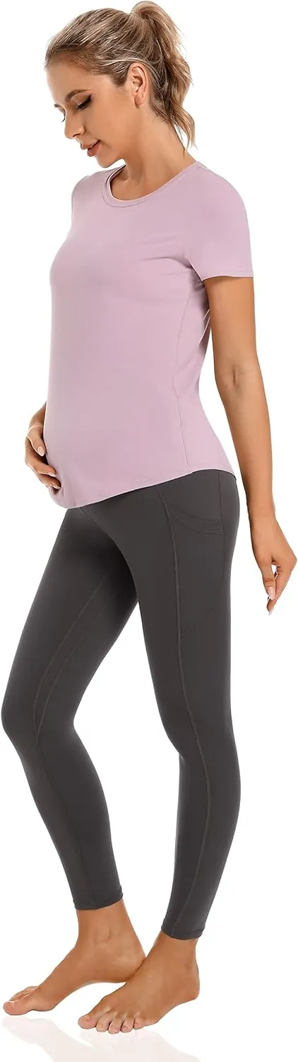 Foucome Women's Maternity Fleece Lined Leggings with Pockets Over The Belly Pregnancy Winter Warm Workout Yoga Pants