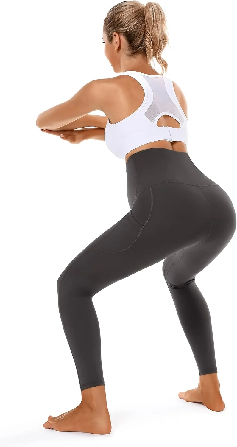 Foucome Women's Maternity Fleece Lined Leggings with Pockets Over The Belly Pregnancy Winter Warm Workout Yoga Pants